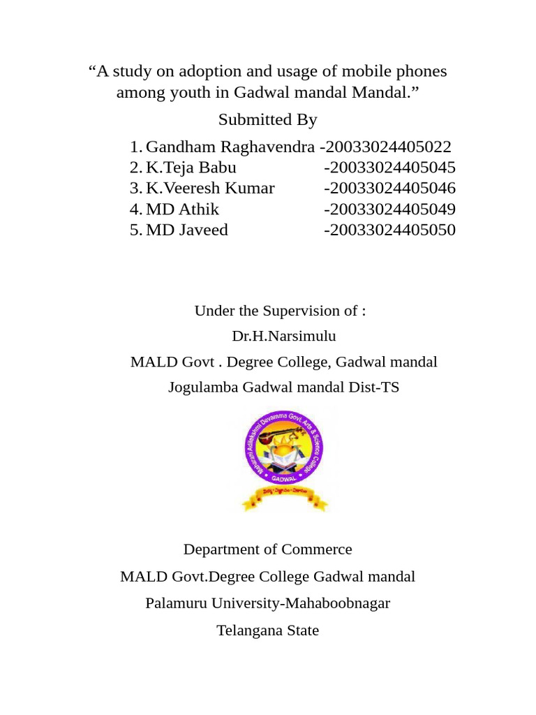 A Study On Adoption and Usage of Mobile Phones Among Youth in Gadwal ...
