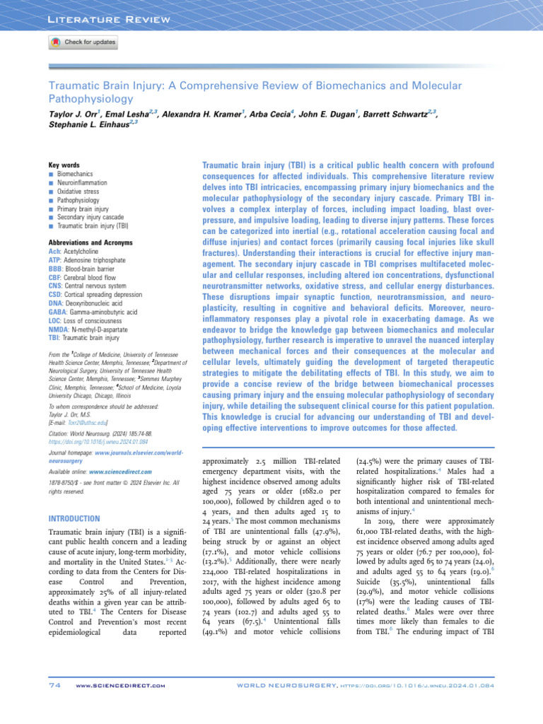 Comprehensive Review of TBI Biomechanics | PDF | Traumatic Brain Injury ...
