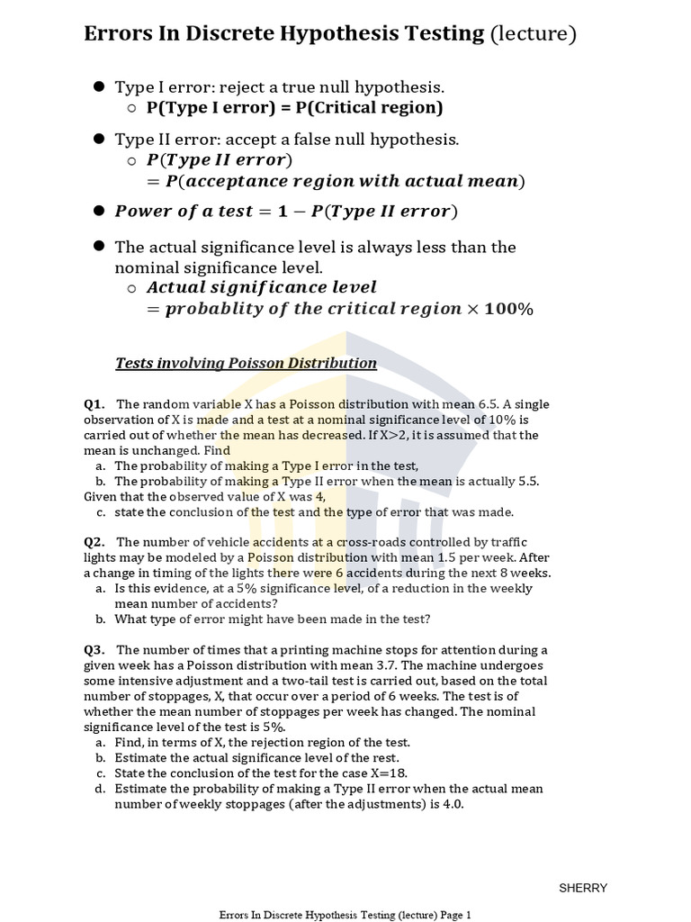 Type I and II Errors in Hypothesis Testing | PDF | Statistical ...