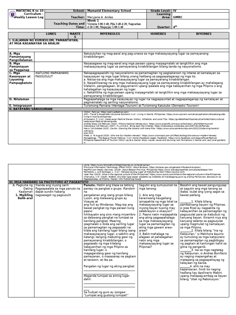 DLL - GMRC 4 - Q4 W1-Docs | PDF