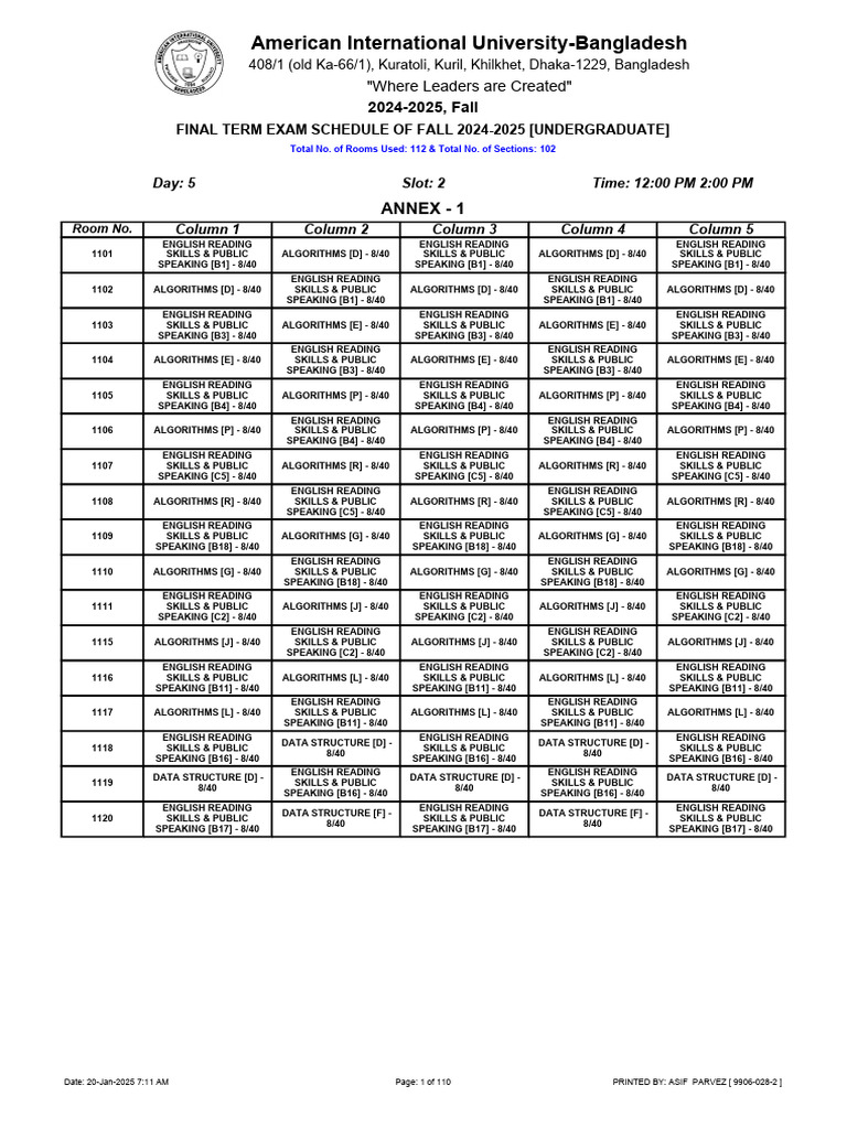 Fall 2024-2025 Exam Schedule | PDF | Chess