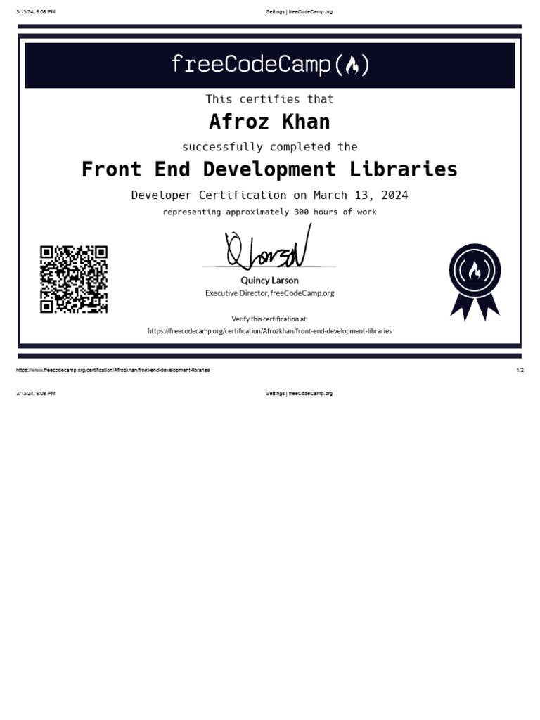 FreeCodeCamp Certification | PDF