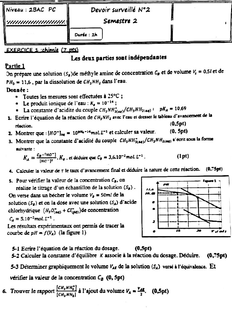 Devoir de Chimie 2BAC | PDF