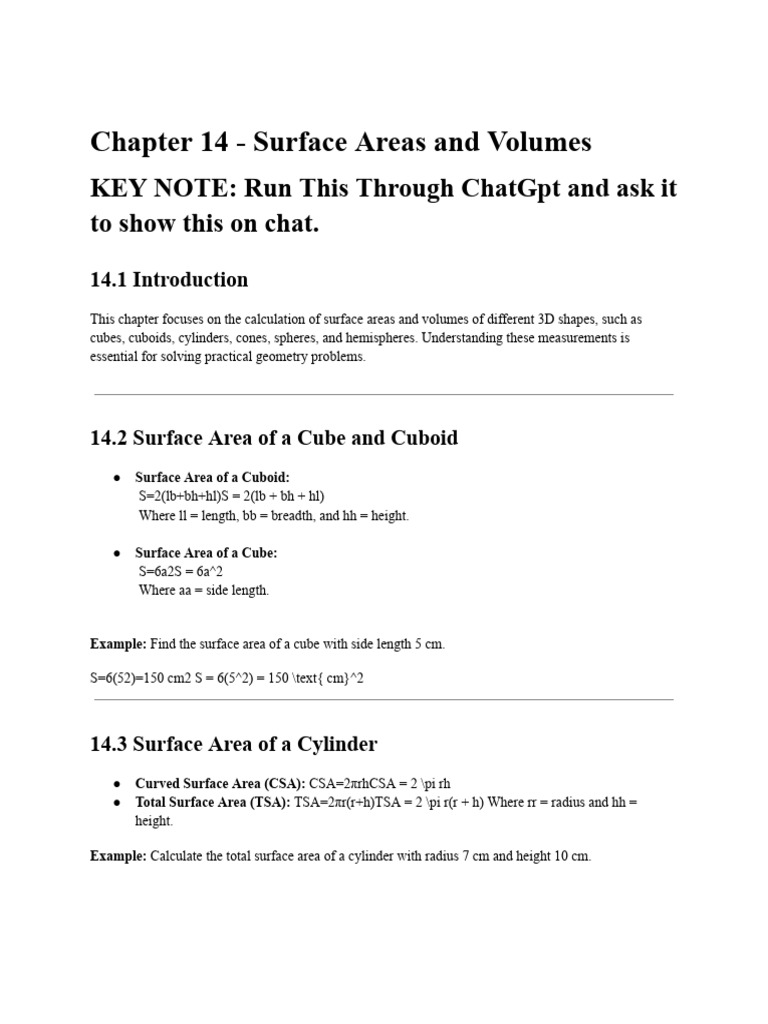 Surface Areas and Volumes of 3D Shapes | PDF | Sphere | Area