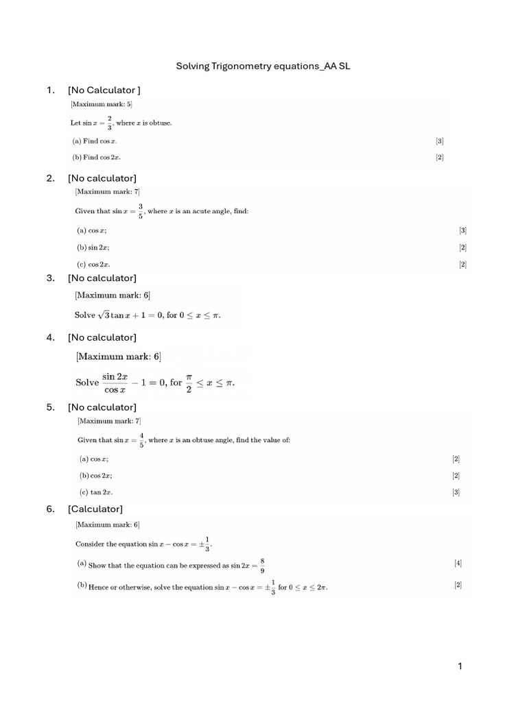 Solving Trigonometry Equations Sl Qp Pdf