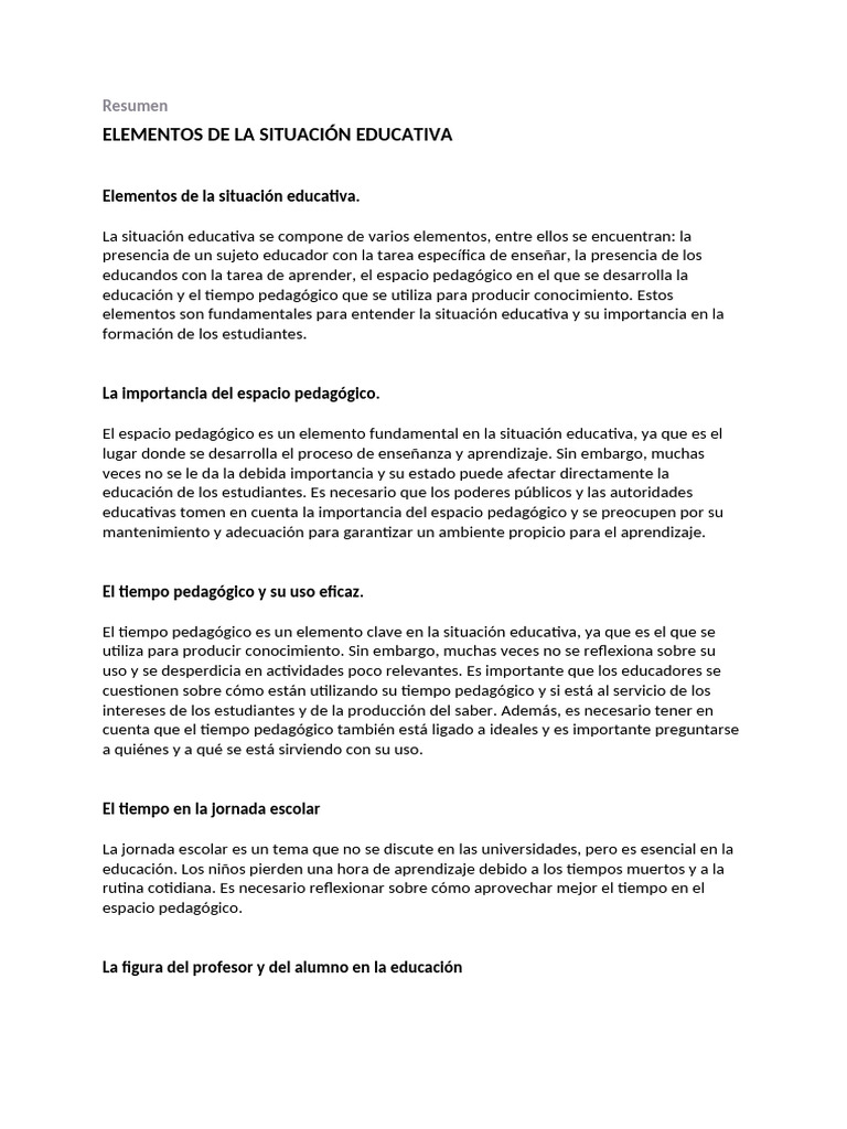 Elementos Clave en la Situación Educativa | PDF | Pedagogía | Maestros