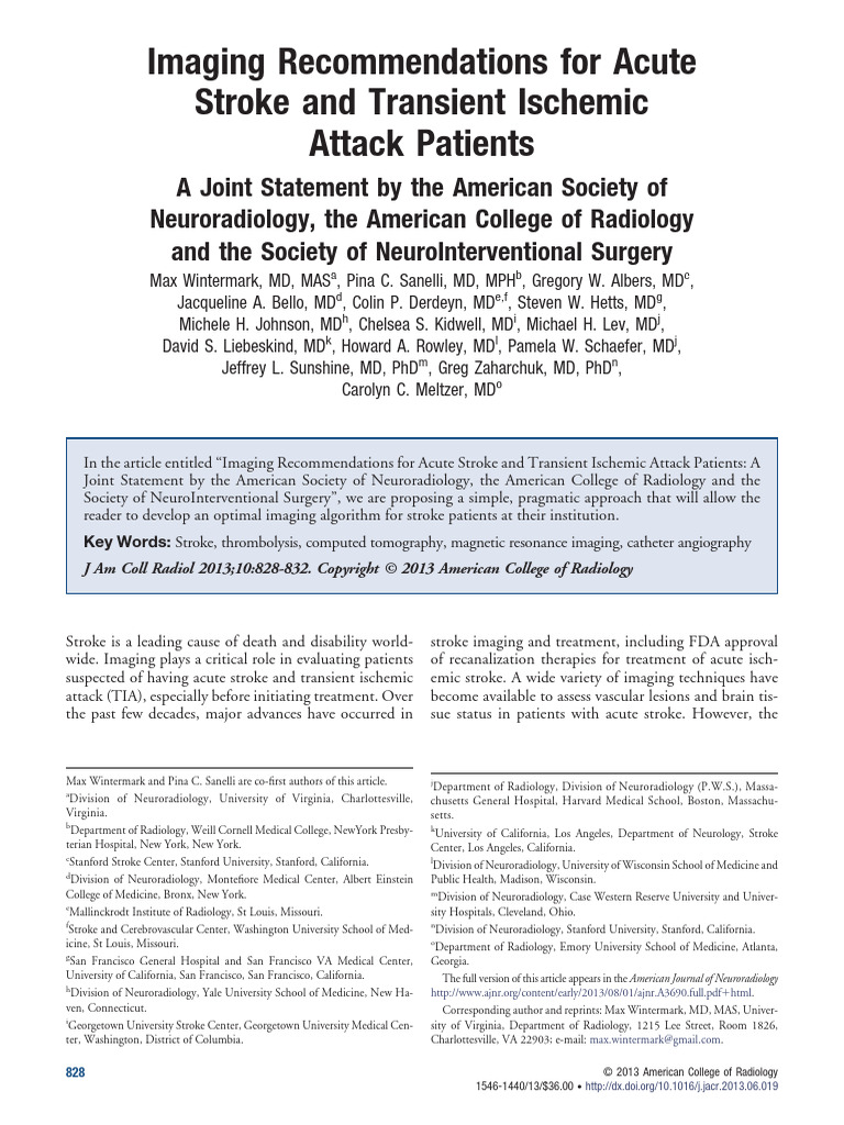 Imaging Recommendations For Acute Stroke and Trans | PDF | Stroke ...