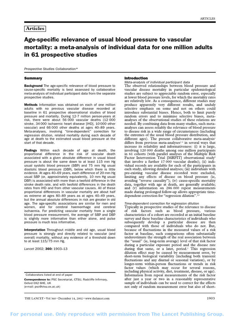 Blood Pressure and Vascular Mortality Analysis | PDF | Blood Pressure ...