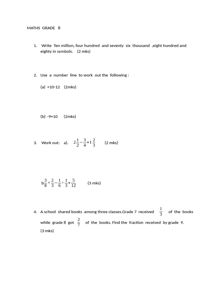 Grade 8 Maths Practice Questions | PDF