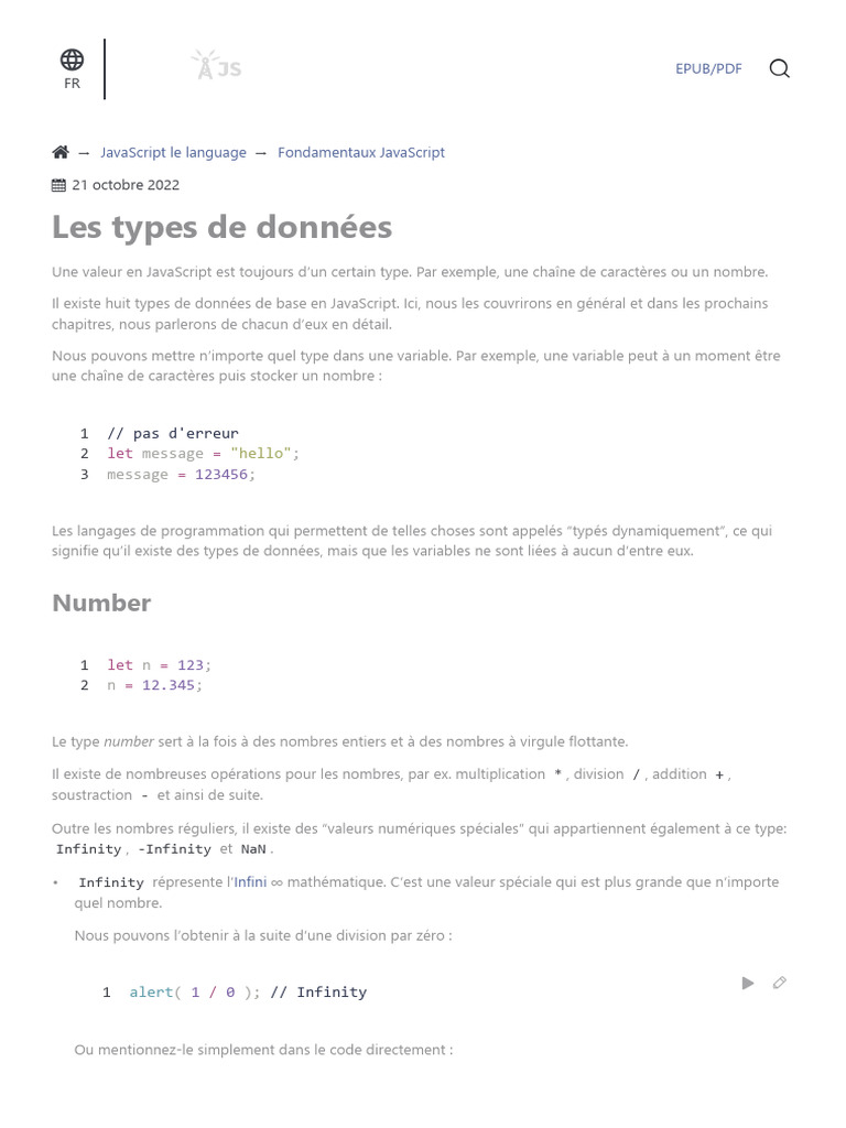 Types de données en JavaScript | PDF | Booléen | JavaScript