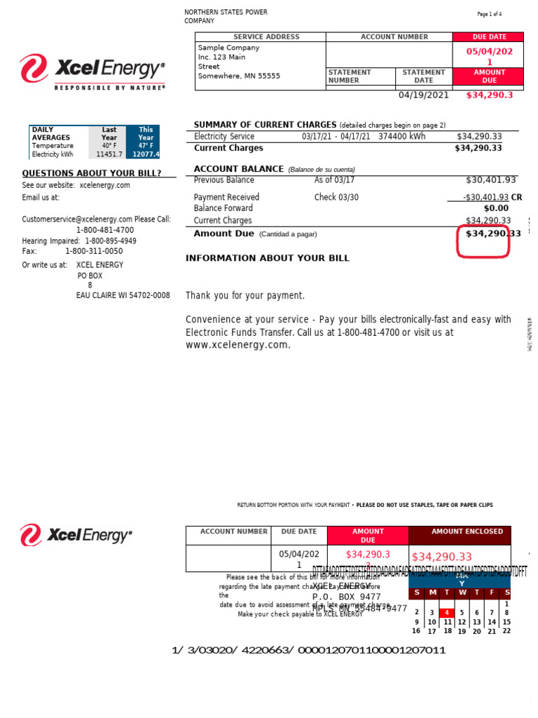 XCEL Energy Utility Bill | PDF | Fee | Electric Power