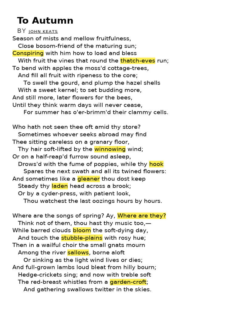Ode to Autumn by John Keats | PDF