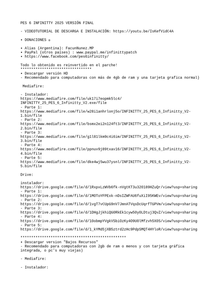 PES 6 Infinitty Patch 2025 Download | PDF