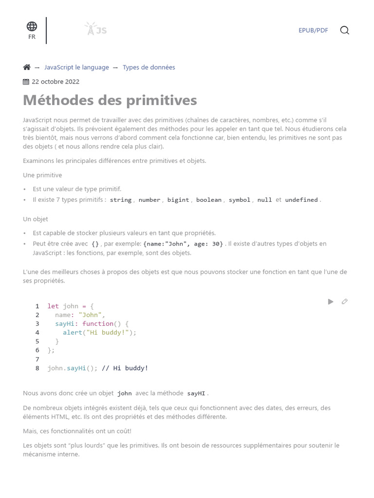 Primitives et Objets en JavaScript | PDF | Booléen | JavaScript