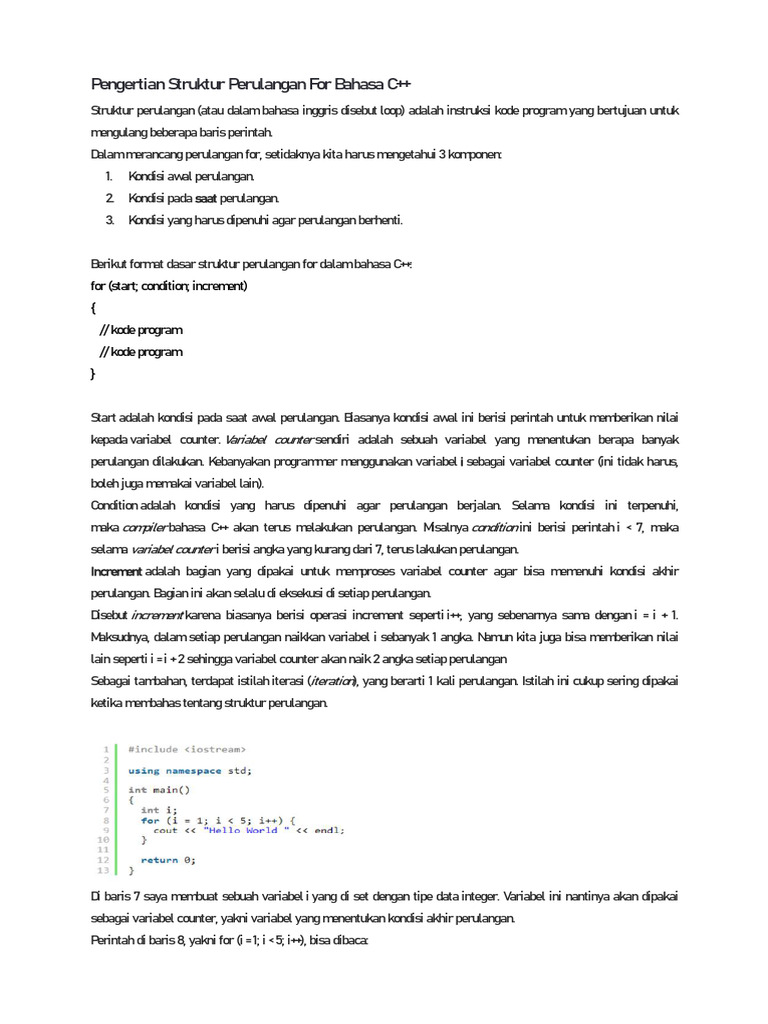 Struktur Perulangan For dan While C++ | PDF