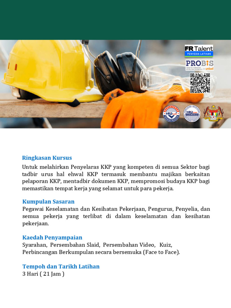 Info OSH Coordinator Course Registered With JKKP DOSH | PDF