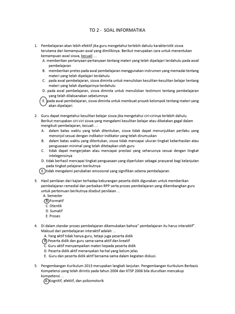 Latihan Soal Pembelajaran Informatika | PDF