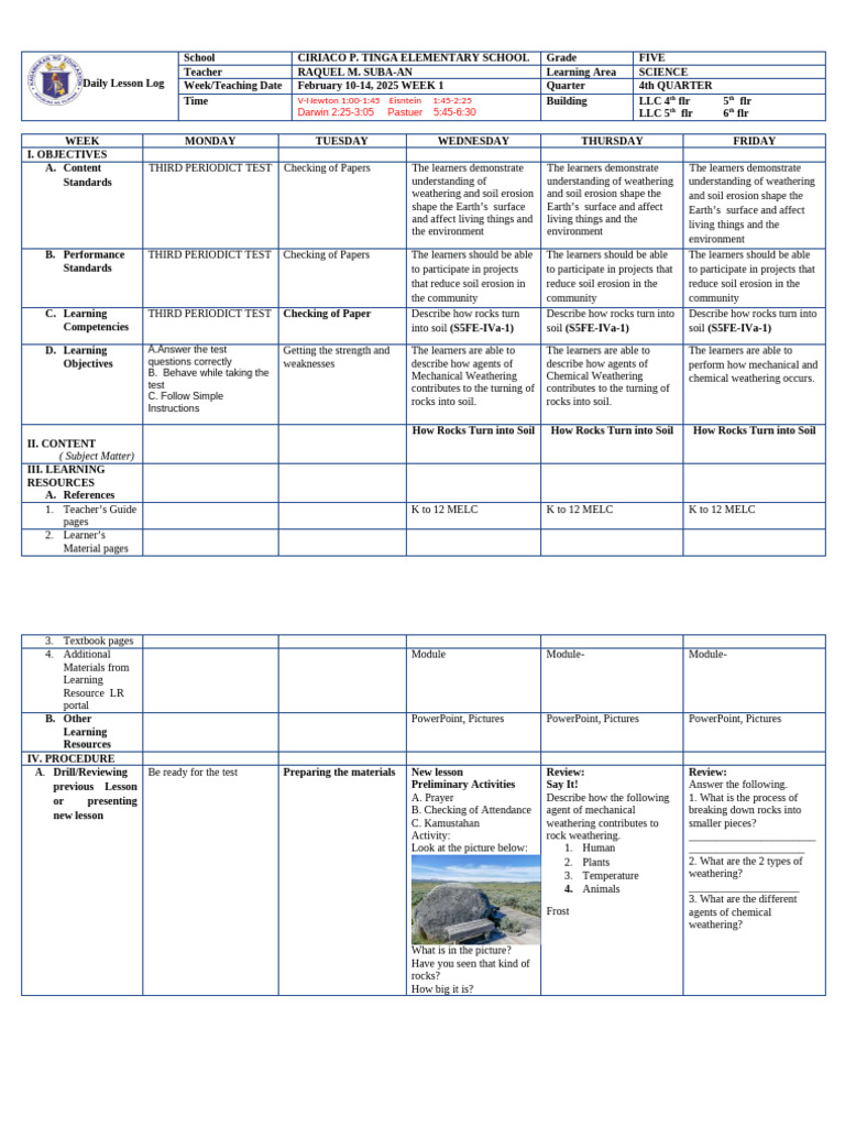 Grade 5 Science Lesson on Weathering | PDF | Weathering | Rock (Geology)