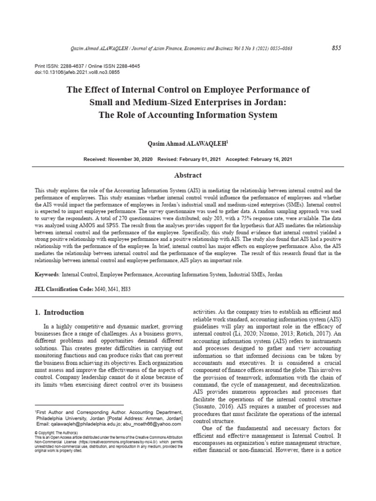 The Effect of Internal Control On Employee Performance of Small and ...