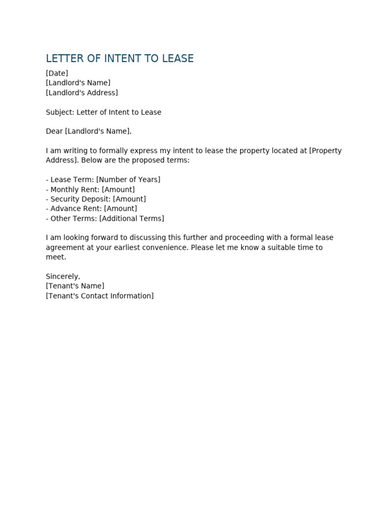 Prospective Tenant's Lease Intent | PDF
