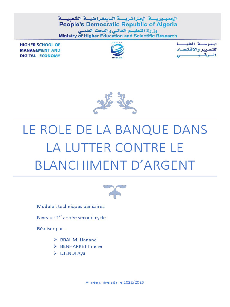 Rôle des banques contre le blanchiment d'argent | PDF | Blanchiment d ...