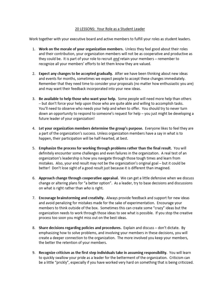 Student Leadership Roles Explained | PDF | Creativity | Leadership