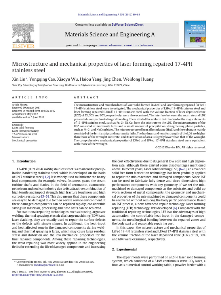 Microstructure and Mechanical Properties of Laser Forming Repaired 17 ...