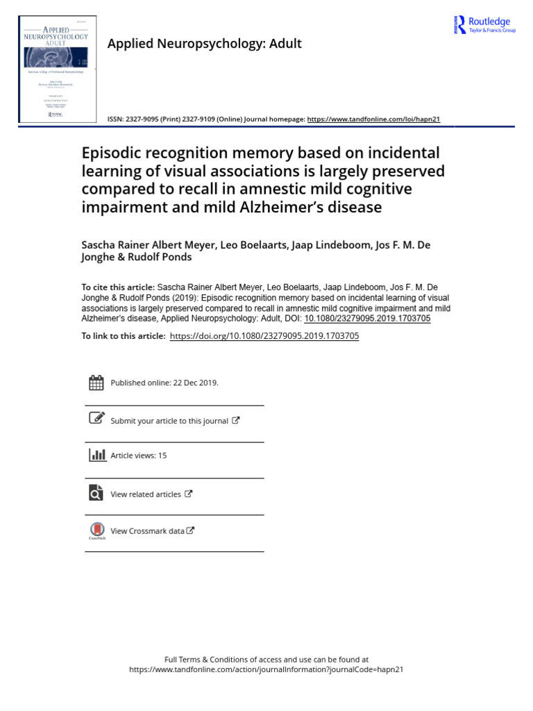 Episodic recognition memory based on incidental | PDF | Recall (Memory ...