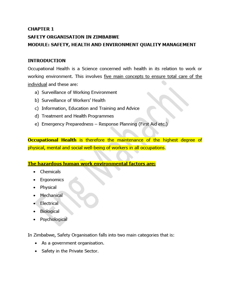 Zimbabwe Occupational Health Safety Guide | PDF | Occupational Safety ...