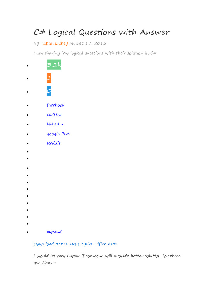 LogicalQuestionC#-converted | PDF | C Sharp (Programming Language ...