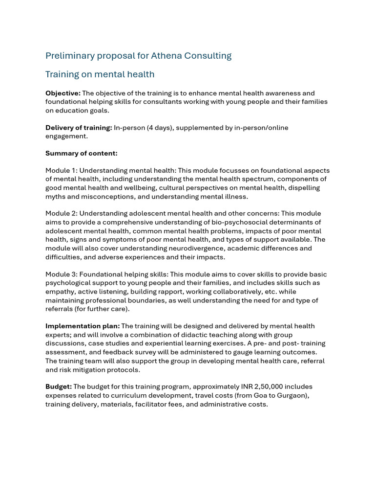 Mental Health Training Proposal | PDF