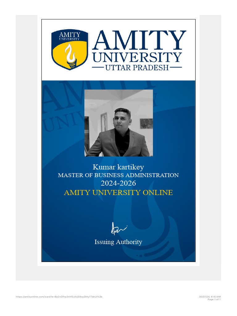 MBA Degree Certificate - Amity University | PDF