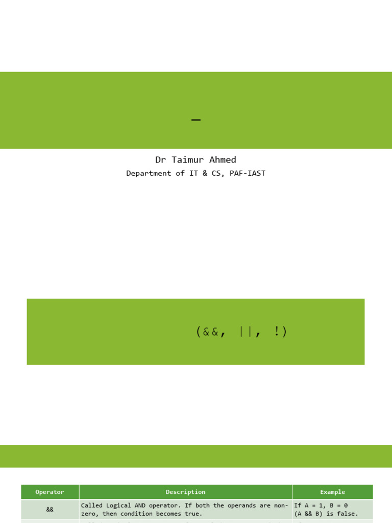 Week 7 - Lecture 13 - logical operators if structure | PDF | Syntax ...