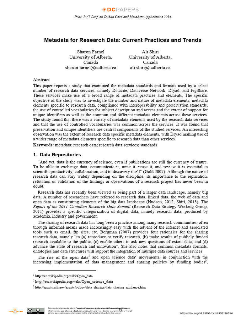 Metadata Practices in Research Data Services | PDF | Metadata | Data