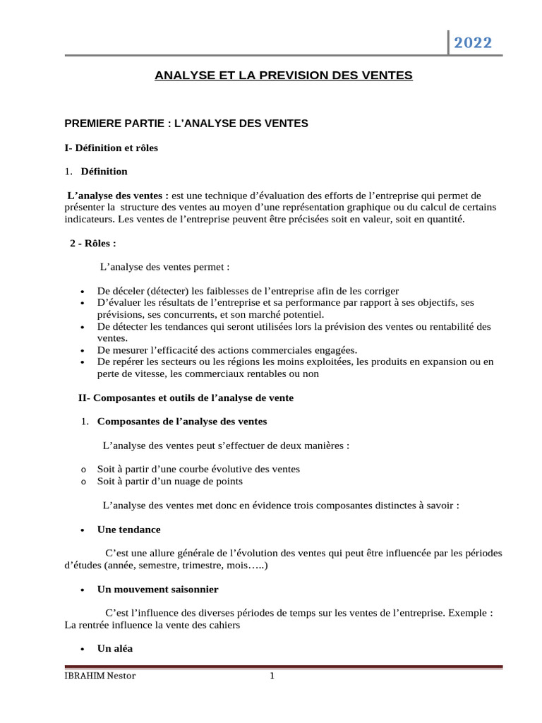 Analyse et Prévision des Ventes 2022 | PDF | Élasticité (économie ...