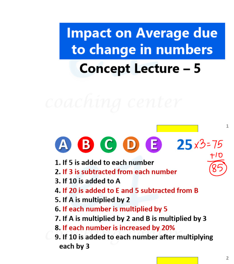 Impact On Average Due To Change in Numbers: Concept Lecture 5 | PDF