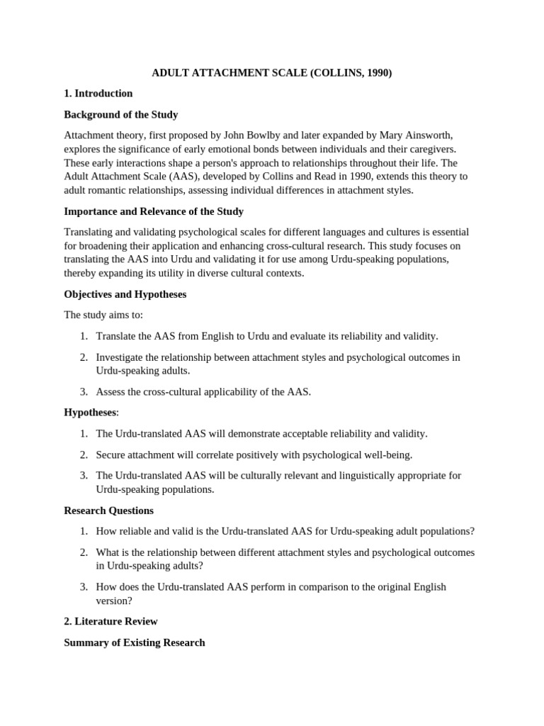 Urdu Validation of Adult Attachment Scale | PDF | Attachment Theory ...