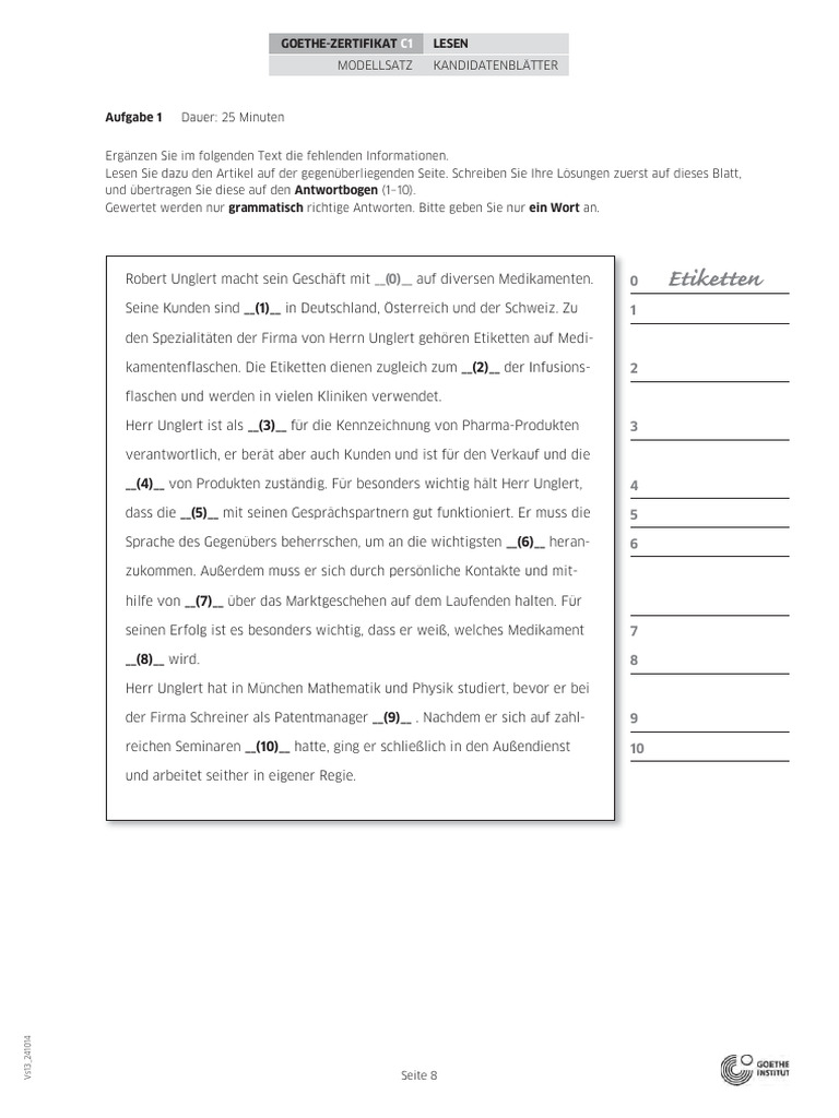 Lesen Teil 1 C1 Goethe Modellsatz | PDF