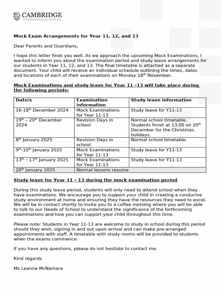 2025 Mock Exam Schedule and Support | PDF
