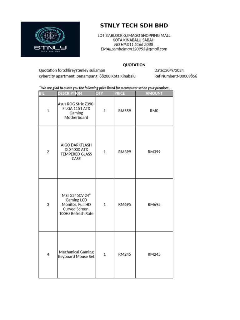 Computer Set Quotation for STNLY Tech | PDF | Personal Computers ...