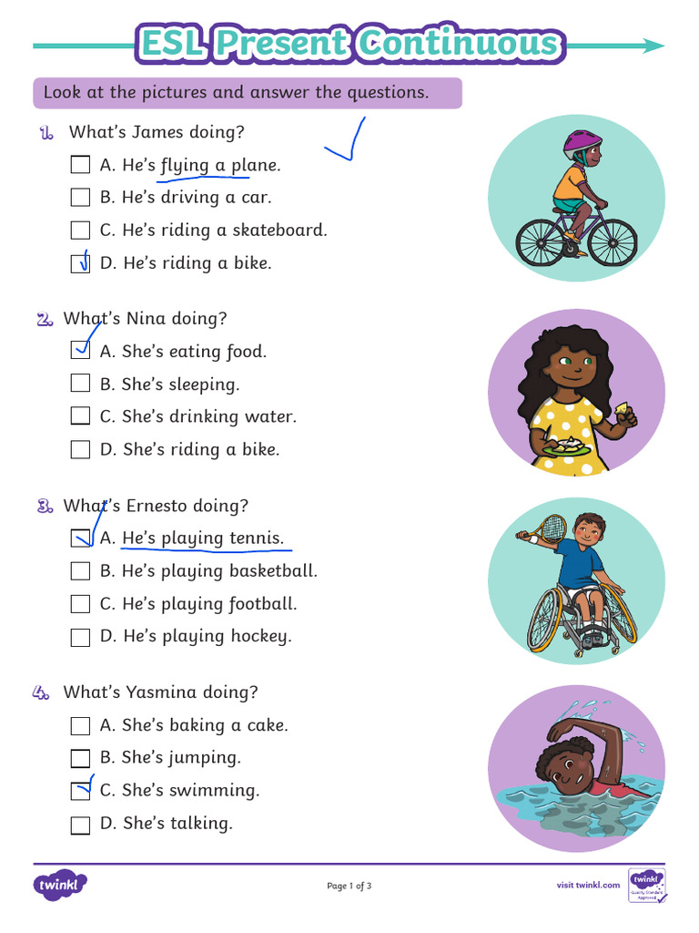 ESL Present Continuous Exercises | PDF | Foods