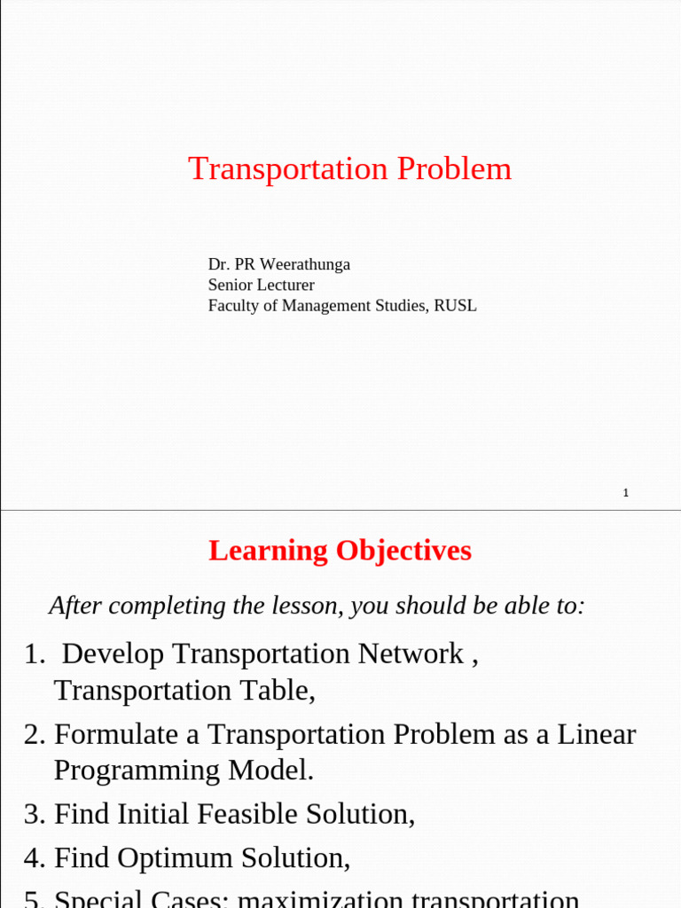 Transportation Problem Optimization Guide | PDF | Mathematical ...