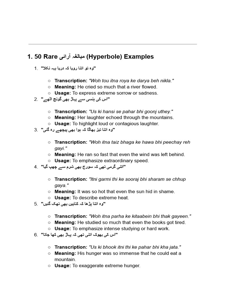 Hyperbole Examples in Urdu | PDF