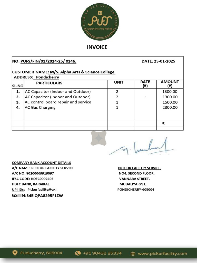 Invoice for Alpha Arts College Services | PDF