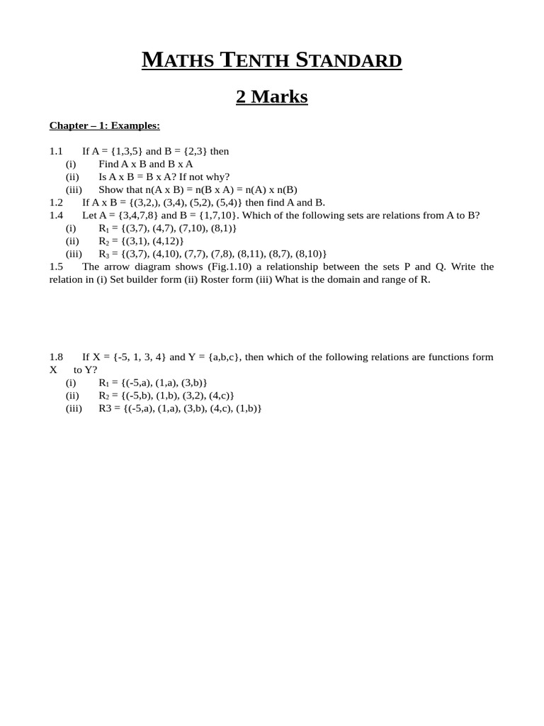 Maths Tenth Standard | PDF