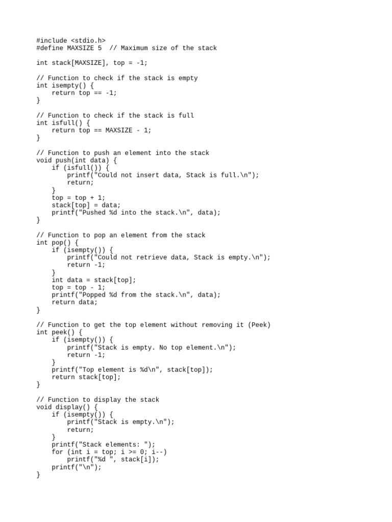 Stack Operations in C Programming | PDF