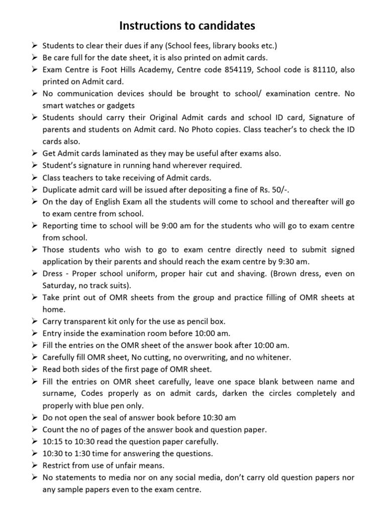 Exam Guidelines for Students | PDF