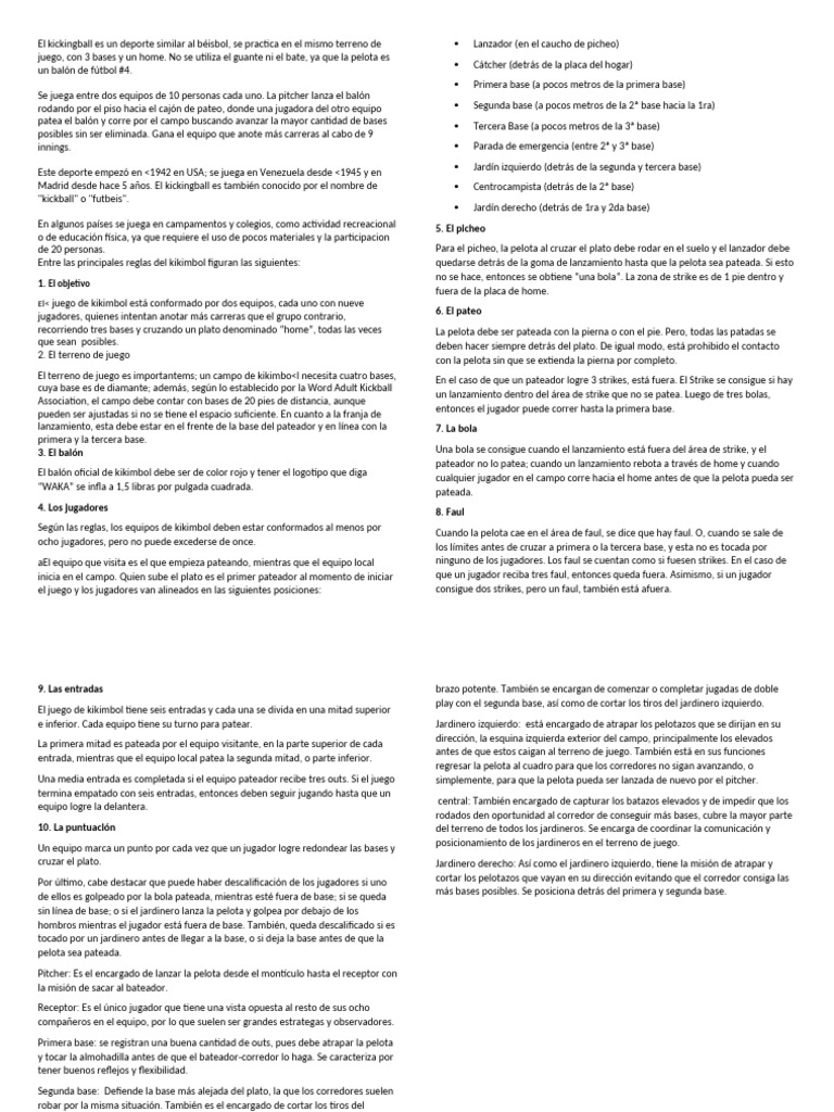 Reglas y Posiciones del Kickingball | PDF | Juegos de pelota y bate ...