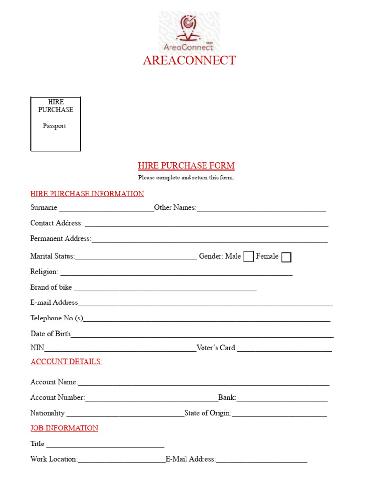 Hire Purchase Form for Bike Rental | PDF