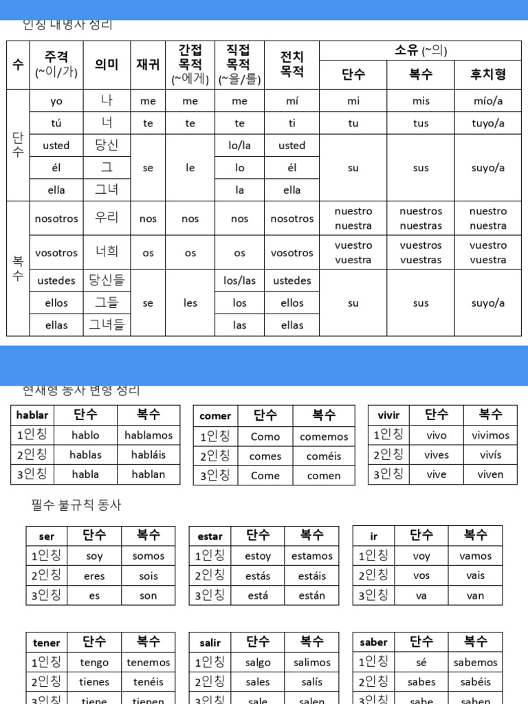 스페인어 기본기 인칭대명사&현재동사 | PDF
